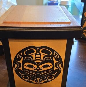 Wooden Box with Tribal Design By Clarence A Wells